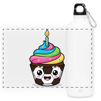 Funny Soccer Cake Cartoon Design - Panoramic Drinks Bottle with Carabiner 750 ml - white - Front