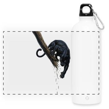 Nachtpanther am Ast - Panorama Trinkflasche mit Karabiner 750 ml - Weiß - Vorne