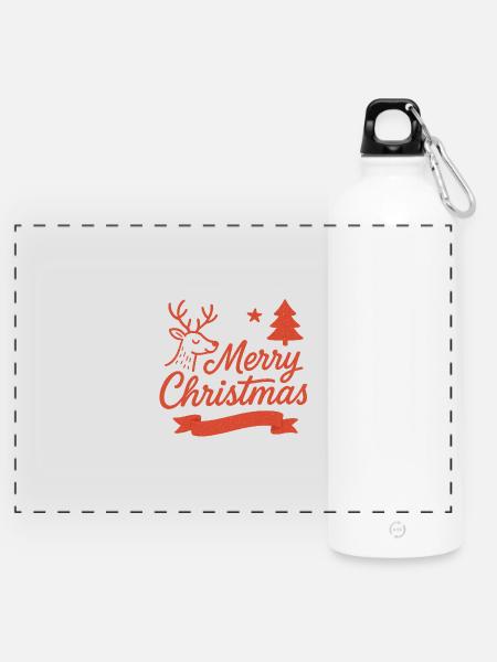 Merry Christmas Hirsch Motiv - Panorama Trinkflasche mit Karabiner 750 ml - Weiß