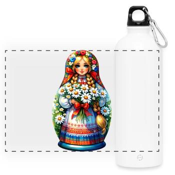  Matroschka auf russisch Matryoshka Doll Russian - Panorama Trinkflasche mit Karabiner 750 ml - Weiß - Vorne