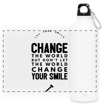 Citation « Sourire Change The World » - Gourde panoramique avec mousqueton 750 ml - blanc - Devant