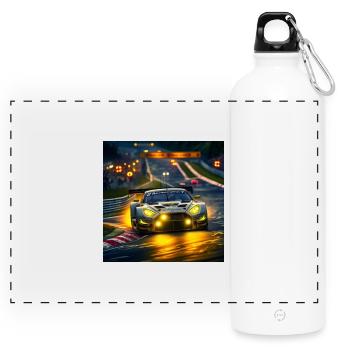 Rennwagen im Abendlicht Kurvenjagd - Panorama Trinkflasche mit Karabiner 750 ml - Weiß - Vorne
