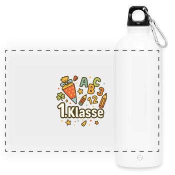First Year Motif with School Supplies - Panoramic Drinks Bottle with Carabiner 750 ml - white - Front