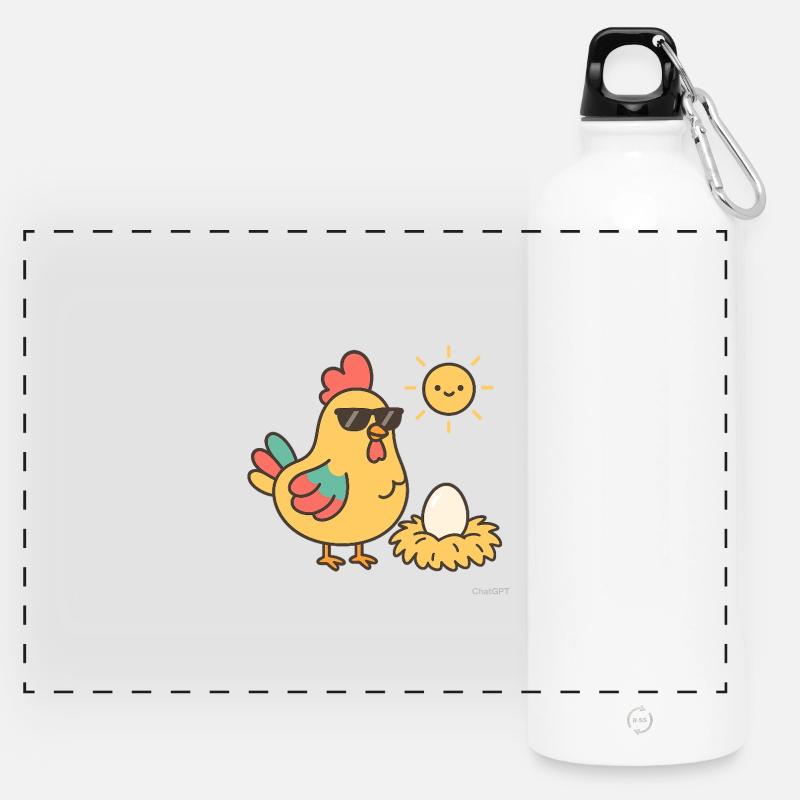 chicken laid an egg - Panoramic Drinks Bottle with Carabiner 750 ml - white