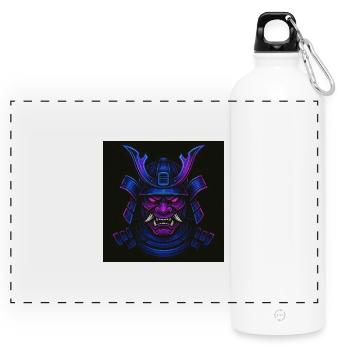 Neon Samurai Mask - Panoramic Drinks Bottle with Carabiner 750 ml - white - Front