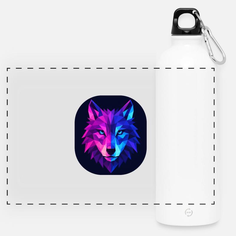 Lupus Wolf Neon Geopattern - Panoramic Drinks Bottle with Carabiner 750 ml - white