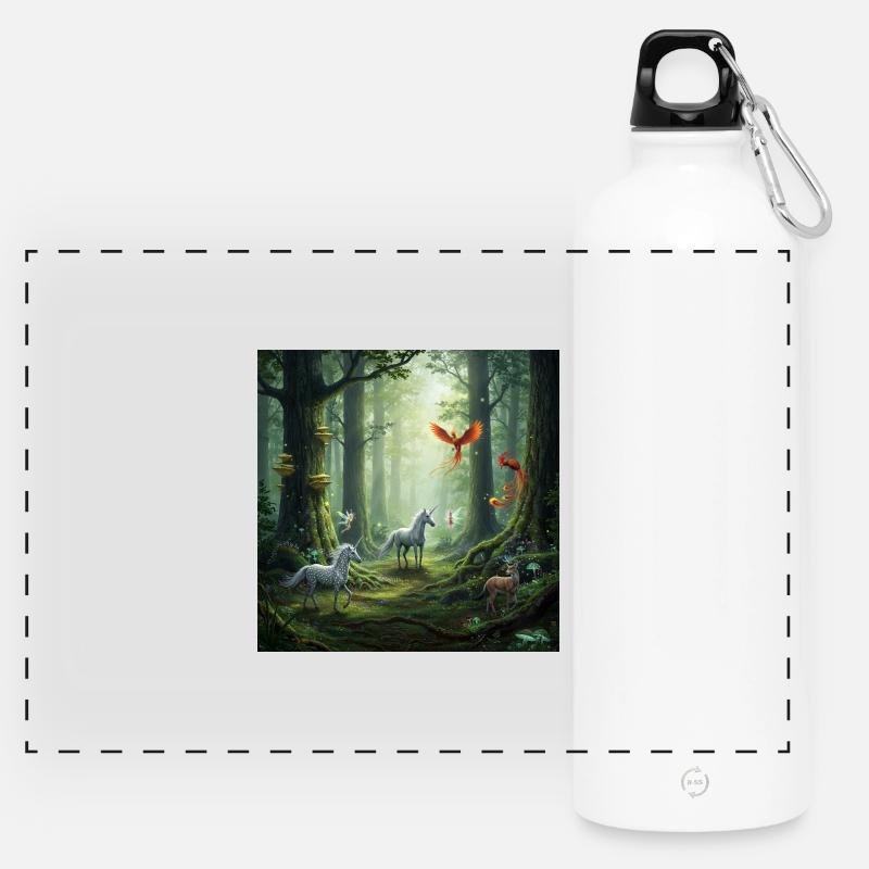 Conte de fées Forêt Licorne Scène de phénix - Gourde panoramique avec mousqueton 750 ml - blanc