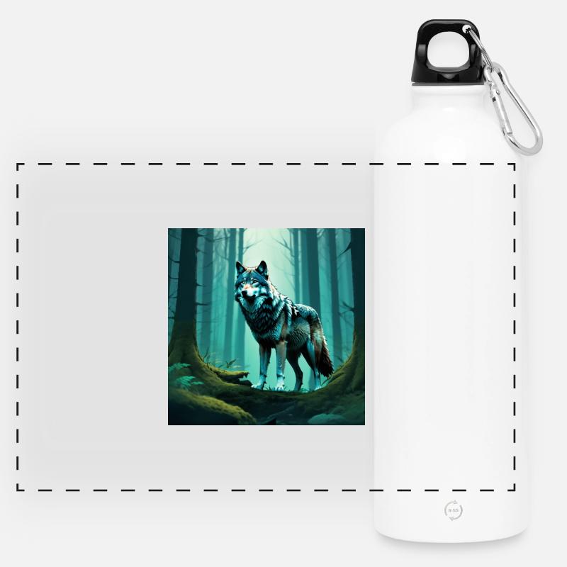 Waldwolf im Nebelwald - Panorama Trinkflasche mit Karabiner 750 ml - Weiß