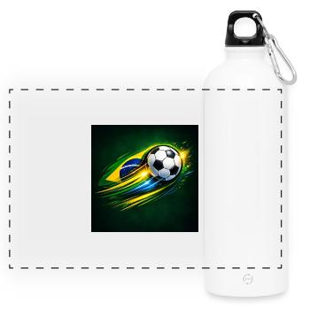 Brasilien Flagge Fußball Schwung - Panorama Trinkflasche mit Karabiner 750 ml - Weiß - Vorne