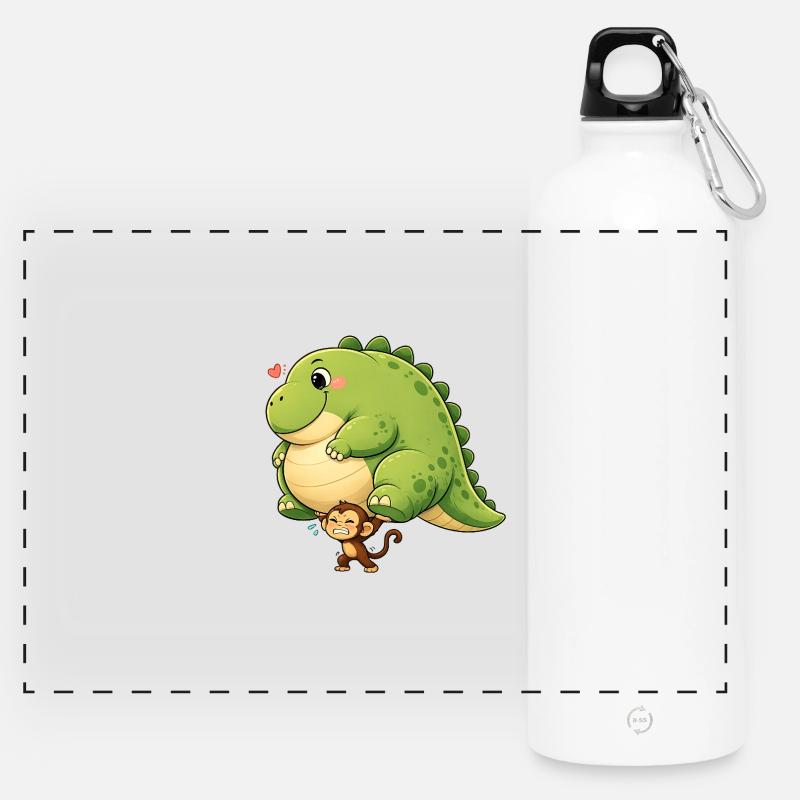 Monkey carrying dinosaur - Panoramic Drinks Bottle with Carabiner 750 ml - white
