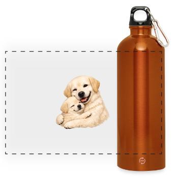 Maman et son chiot se blottissent l’un contre l’autre - Gourde panoramique avec mousqueton 750 ml - orange - Devant