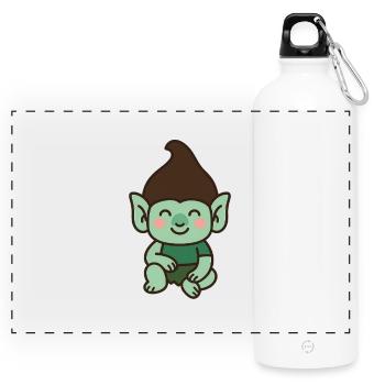 Niedlicher Troll – Kawaii-Stil - Panorama Trinkflasche mit Karabiner 750 ml - Weiß - Vorne