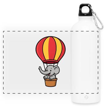 Cute Elephant Balloon Kids Design - Panoramic Drinks Bottle with Carabiner 750 ml - white - Front
