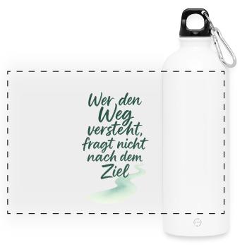 Motivierendes Zitat mit Wasserwegelementen - Panorama Trinkflasche mit Karabiner 750 ml - Weiß - Vorne