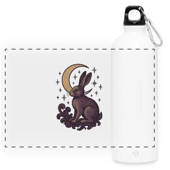 Celestial Hare Mystical Illustration - Panoramic Drinks Bottle with Carabiner 750 ml - white - Front