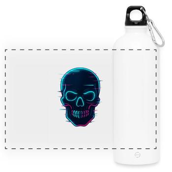 Neon Cyber Skull Design - Panorama Trinkflasche mit Karabiner 750 ml - Weiß - Vorne