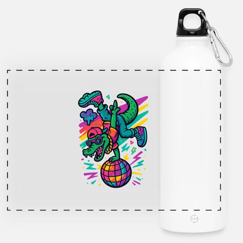 Breakdance Alligator - Panorama Trinkflasche mit Karabiner 750 ml - Weiß