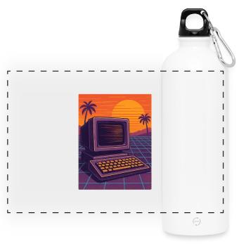 Retro Futuristische Sunset Ästhetik  - Panorama Trinkflasche mit Karabiner 750 ml - Weiß - Vorne