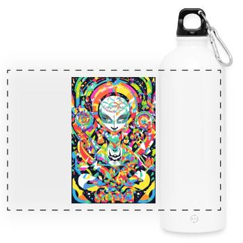 Psychedelisches Chakra & Katzenkunst - Panorama Trinkflasche mit Karabiner 750 ml - Weiß - Vorne