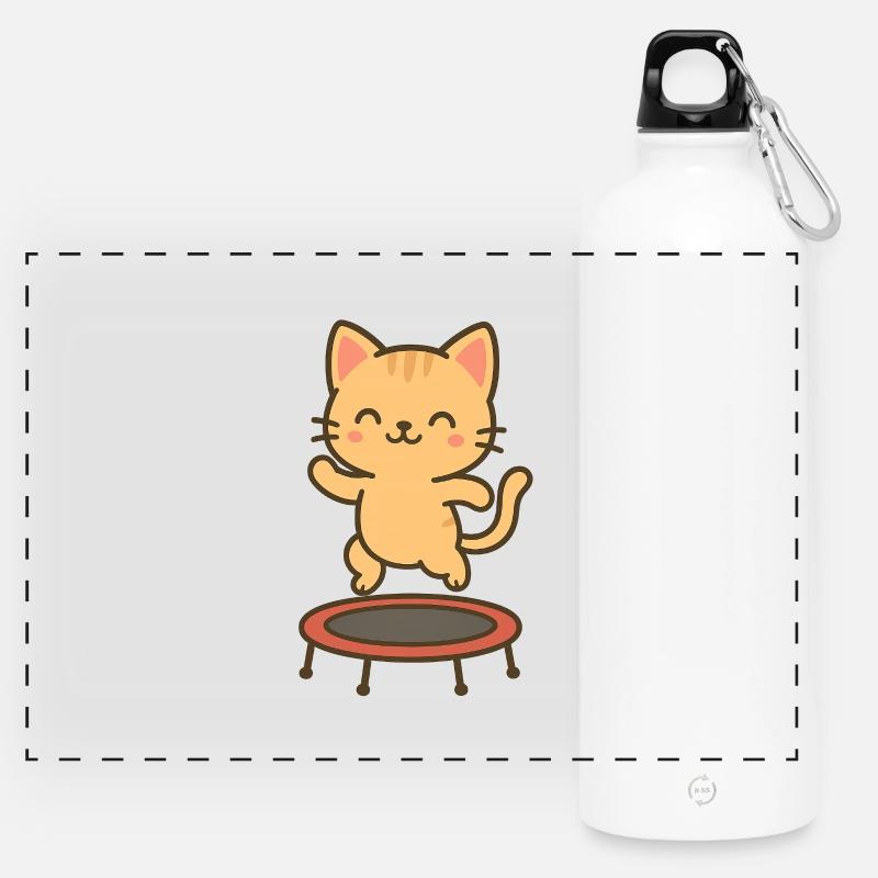 Happy kitten on trampoline - Panoramic Drinks Bottle with Carabiner 750 ml - white