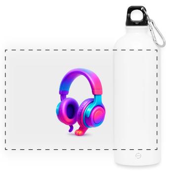 Neon Gradient Kopfhörer - Panorama Trinkflasche mit Karabiner 750 ml - Weiß - Vorne
