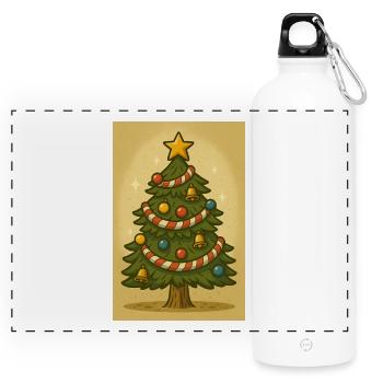 Sapin de Noël avec corde à sucre et cloches - Gourde panoramique avec mousqueton 750 ml - blanc - Devant