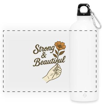 Strong & Beautiful - Empowerment Floral Motif - Panoramic Drinks Bottle with Carabiner 750 ml - white - Front