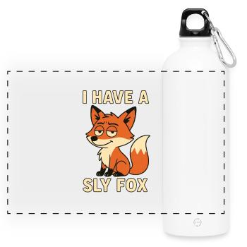 Clever Fox Cartoon, Sly Fox – Funny Cheeky - Panoramic Drinks Bottle with Carabiner 750 ml - white - Front