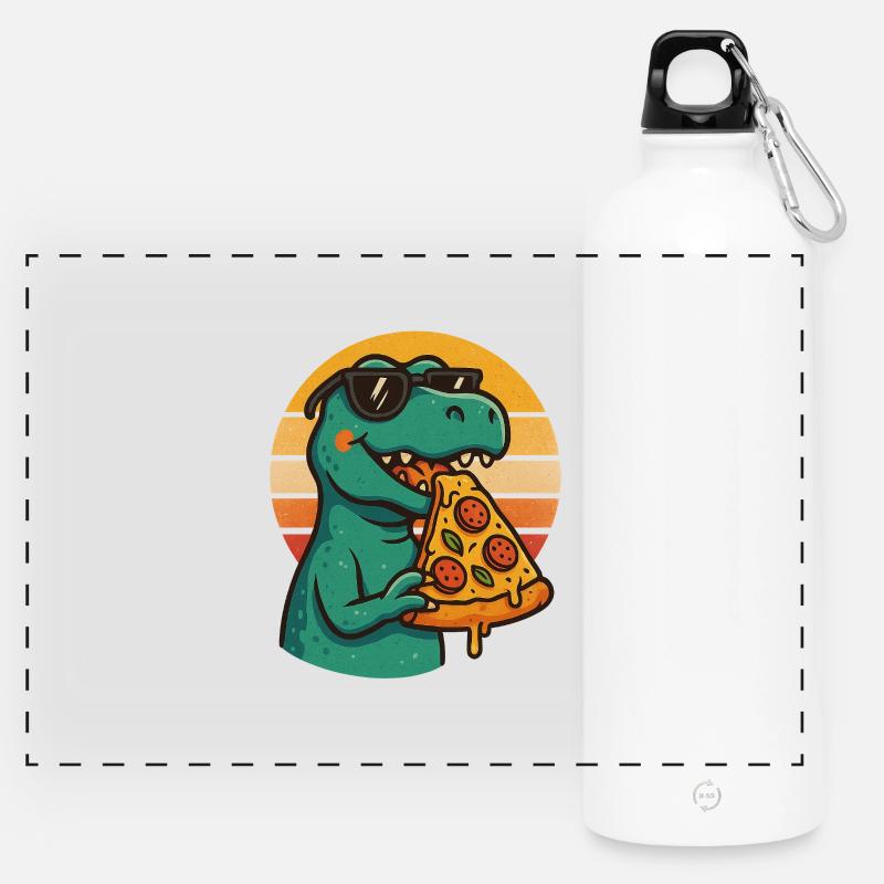 Pizza Saurus Rétro - Gourde panoramique avec mousqueton 750 ml - blanc