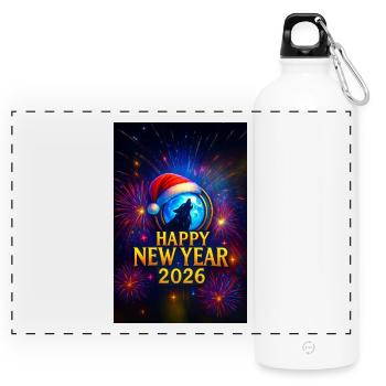 Winter Wolf New Year 2026 - Panoramic Drinks Bottle with Carabiner 750 ml - white - Front
