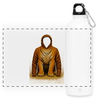 Tiger Hoodie Illustration - Panorama Trinkflasche mit Karabiner 750 ml - Weiß - Vorne