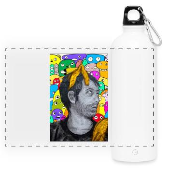 Grayscale Portrait Amid Colorful Crowd - Panoramic Drinks Bottle with Carabiner 750 ml - white - Front