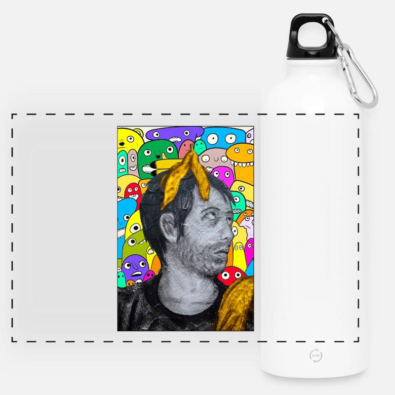 Grayscale Portrait Amid Colorful Crowd - Panoramic Drinks Bottle with Carabiner 750 ml - white