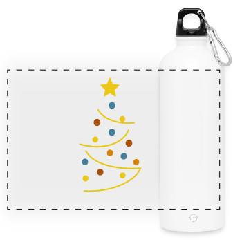 Farbenfroher und grafischer Weihnachtsbaum - Panorama Trinkflasche mit Karabiner 750 ml - Weiß - Vorne
