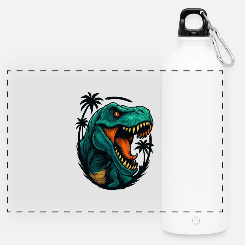 Neon Dino Jungle Head - Panoramic Drinks Bottle with Carabiner 750 ml - white
