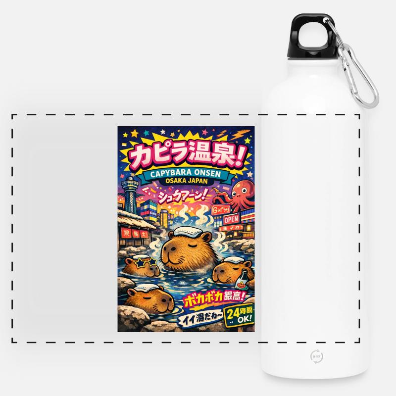 Capybara Onsen Osaka – Colorful Hot Pools - Panoramic Drinks Bottle with Carabiner 750 ml - white
