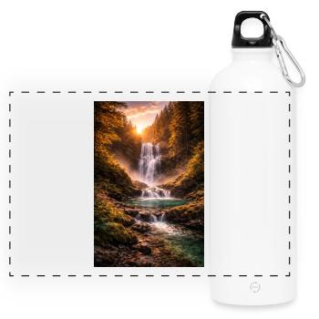 Cascade sous le soleil du soir - Gourde panoramique avec mousqueton 750 ml - blanc - Devant