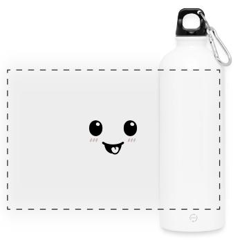 Kawaii Big Eyes Face - Panoramic Drinks Bottle with Carabiner 750 ml - white - Front