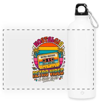 Retro-Mixtape-Nostalgie-Vibes - Panorama Trinkflasche mit Karabiner 750 ml - Weiß - Vorne