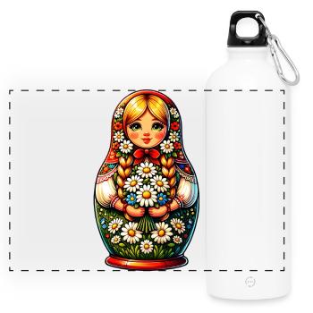  Matroschka auf russisch Matryoshka Doll Russian - Panorama Trinkflasche mit Karabiner 750 ml - Weiß - Vorne