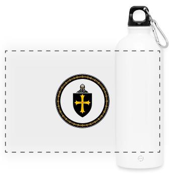 Historische Ritterwappen mit Kreuzmotiv - Panorama Trinkflasche mit Karabiner 750 ml - Weiß - Vorne