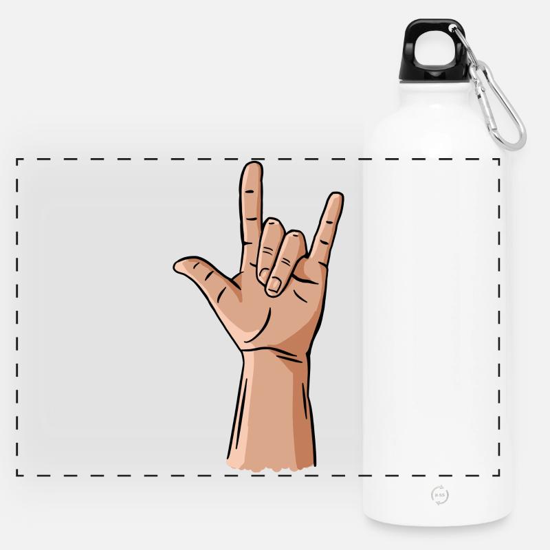 devil horns / rock and roll / metal hand gesture - Panoramic Drinks Bottle with Carabiner 750 ml - white