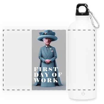 Premier jour de travail du roi Charles - Gourde panoramique avec mousqueton 750 ml - blanc - Devant