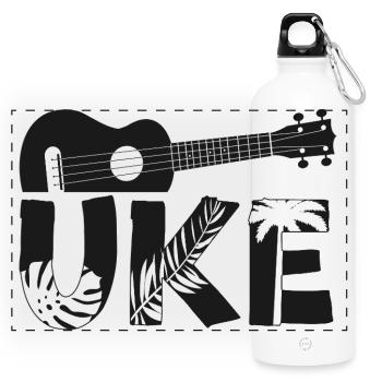 Hawaiian Ukulele Uke Uke - Panorama Trinkflasche mit Karabiner 750 ml - Weiß - Vorne