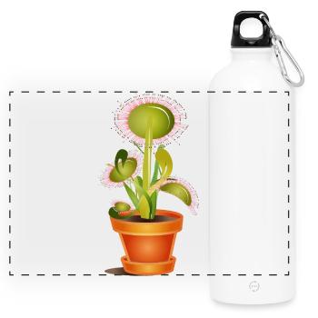 Sundew in a pot – playful plant art - Panoramic Drinks Bottle with Carabiner 750 ml - white - Front