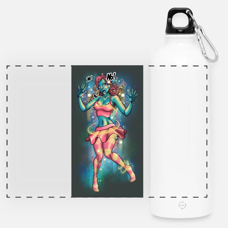 Lebendiges Neonmädchen mit surrealem Stil - Panorama Trinkflasche mit Karabiner 750 ml - Weiß