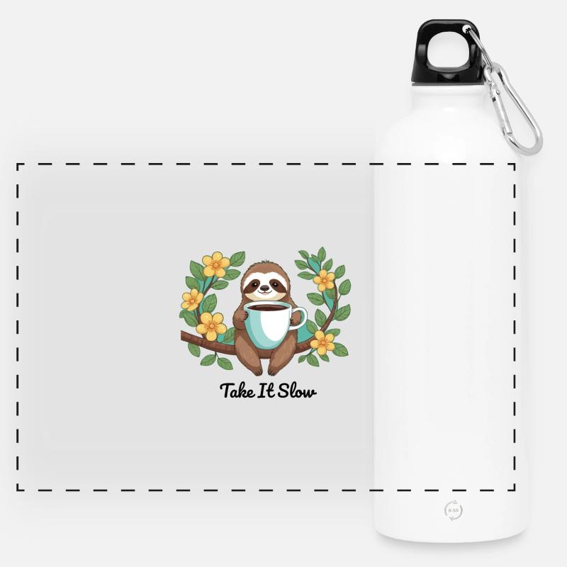 Chilling Sloth - Panoramic Drinks Bottle with Carabiner 750 ml - white