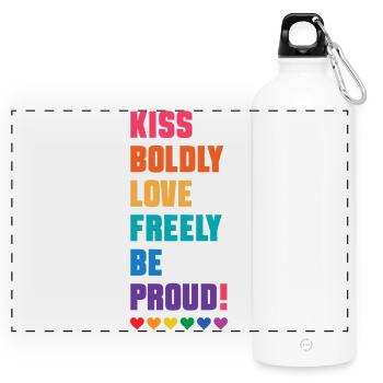 LGBTQ Pride Month - Kiss Boldly, Love Freely - Panoramic Drinks Bottle with Carabiner 750 ml - white - Front