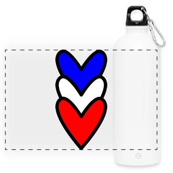 HEART. HEARTS. VALENTINE'S DAY. LOVE. LOVE. COUPLE. - Panoramic Drinks Bottle with Carabiner 750 ml - white - Front