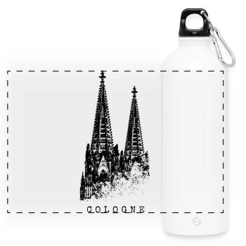 Kölner Dom Cologne Vintage Silhouette Köln Skyline - Panorama Trinkflasche mit Karabiner 750 ml - Weiß - Vorne